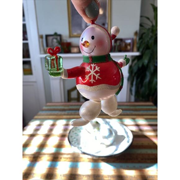 VINTAGE Blown Glass Snowman Figure Christmas Winter Jolly Snowflake Scarf Retro - Picture 14 of 16